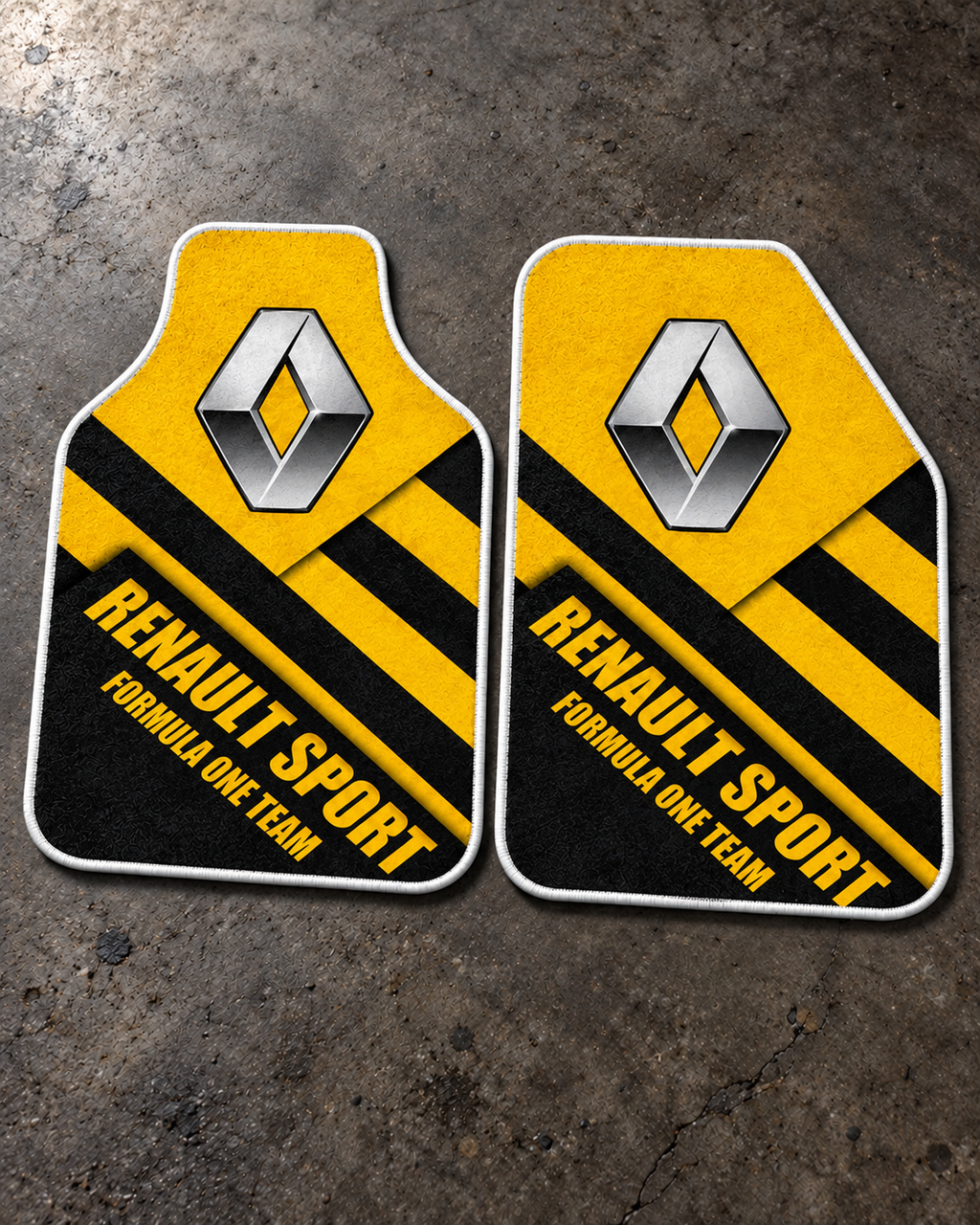 Renault Sport Sarı Rota — beton zeminde ön paspaslar — son kalıp, beyaz overlok