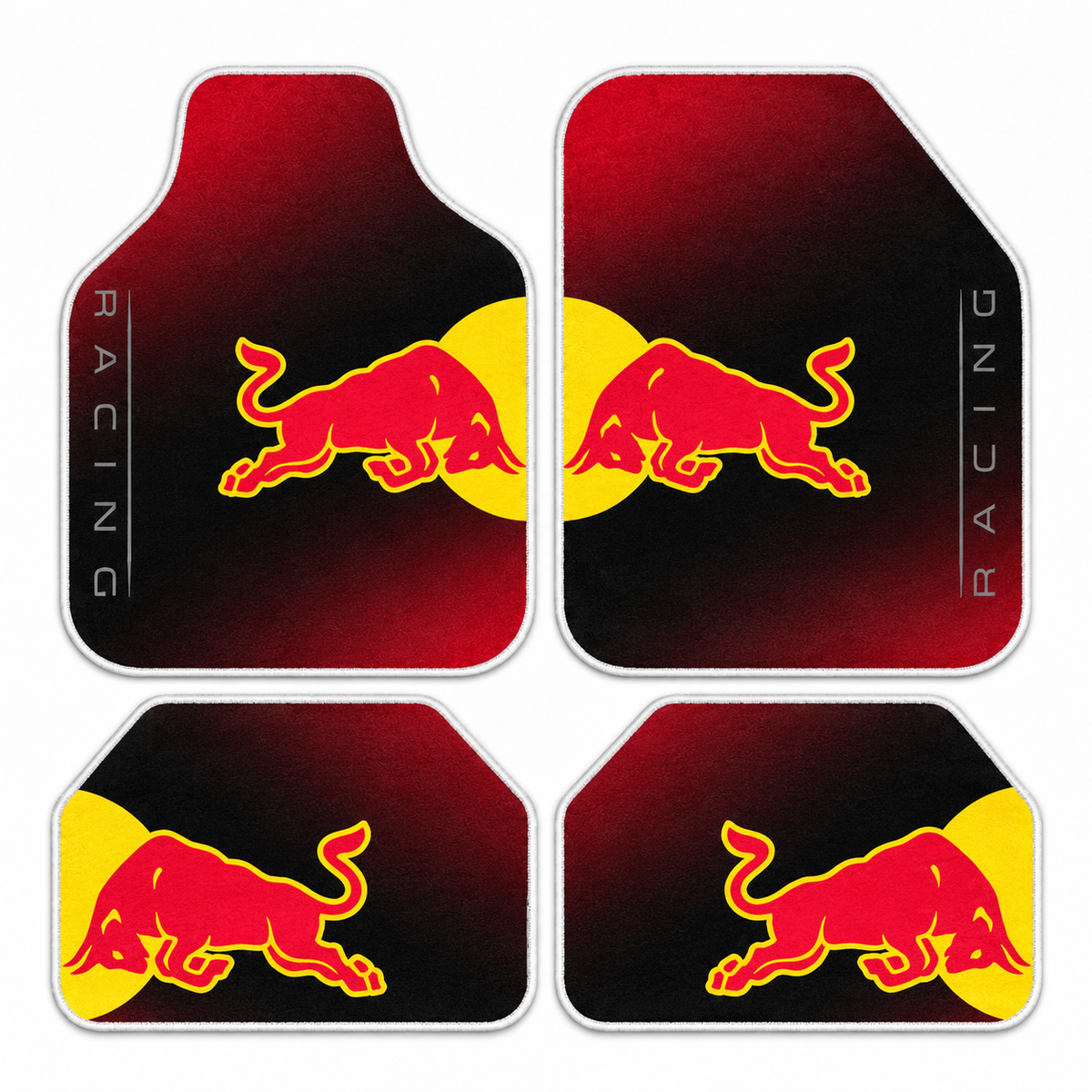 Red Bull Kızıl Boğa — 4 parça takım vitrini — son kalıp, beyaz overlok