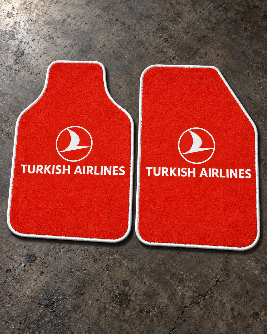 Turkish Airlines Turuncu — beton zeminde ön paspaslar — son kalıp, beyaz overlok