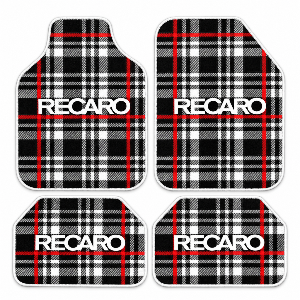 Recaro Gece Ekose — 4 parça takım vitrini — son kalıp, beyaz overlok