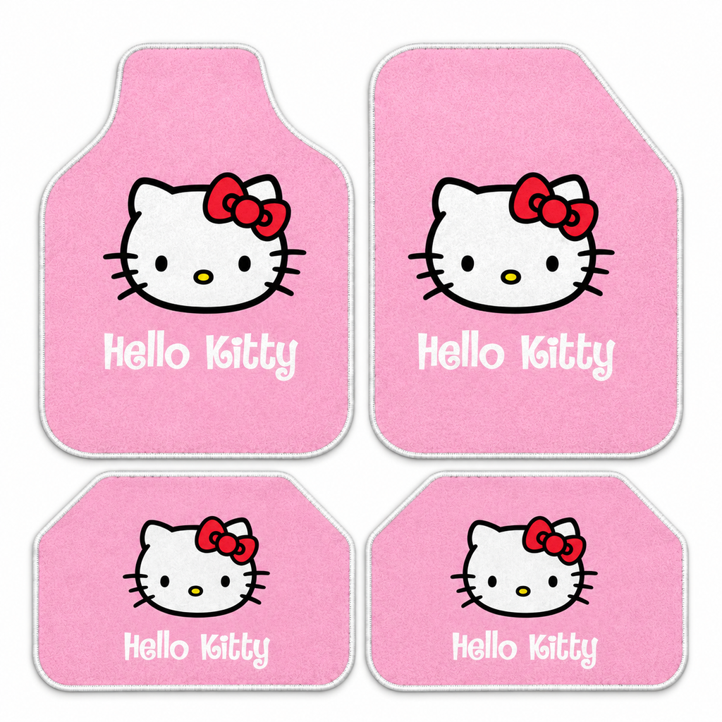 Hello Kitty Pembe — 4 parça takım vitrini — son kalıp, beyaz overlok