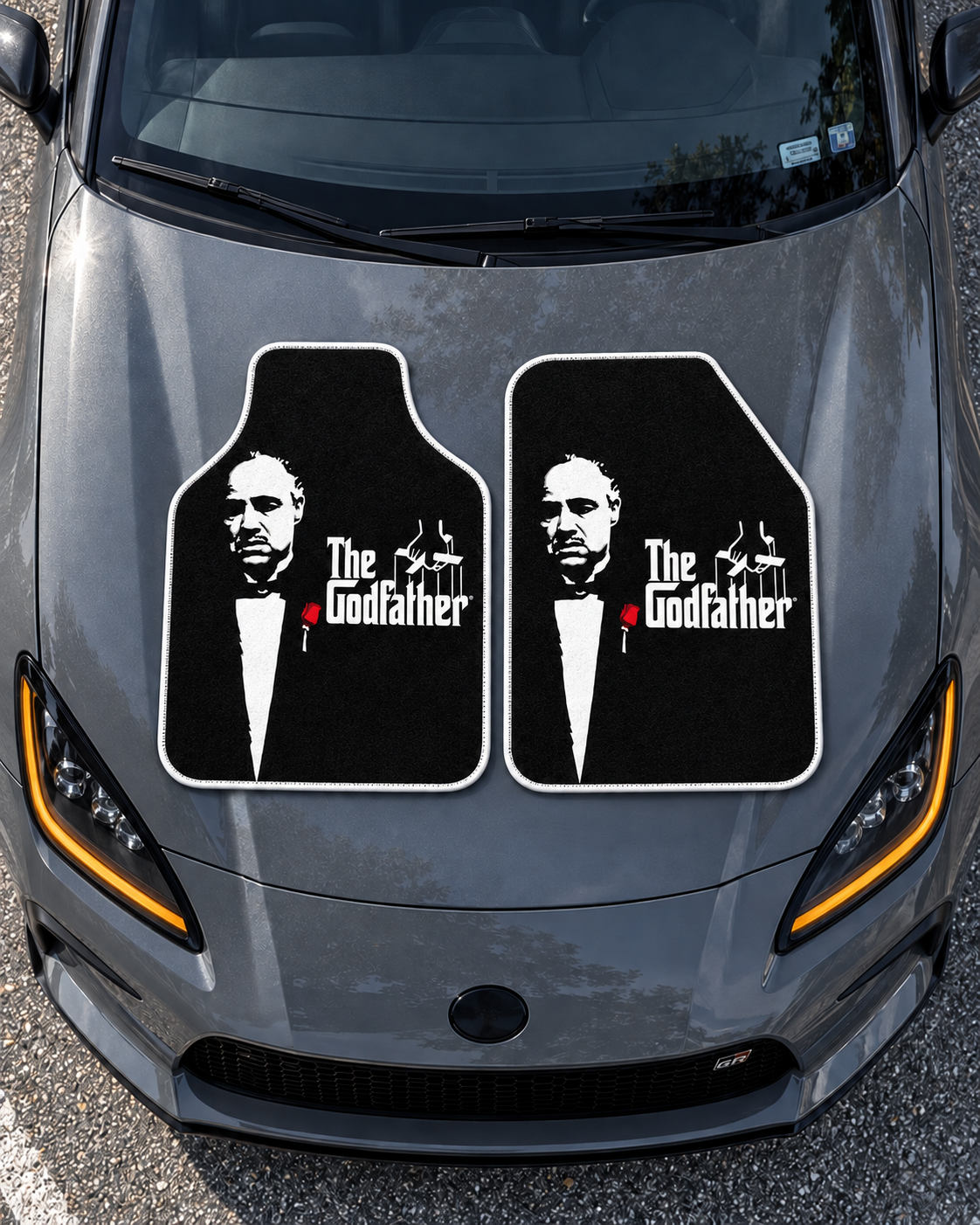 The Godfather Gece — tepeden gri GR86 kaputu — son kalıp, beyaz overlok