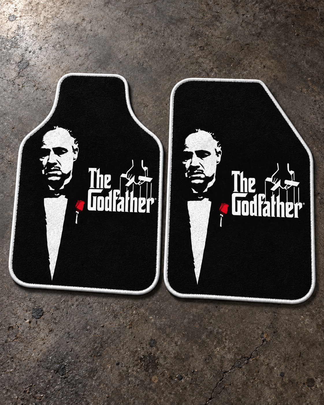 The Godfather Gece — beton zeminde ön paspaslar — son kalıp, beyaz overlok