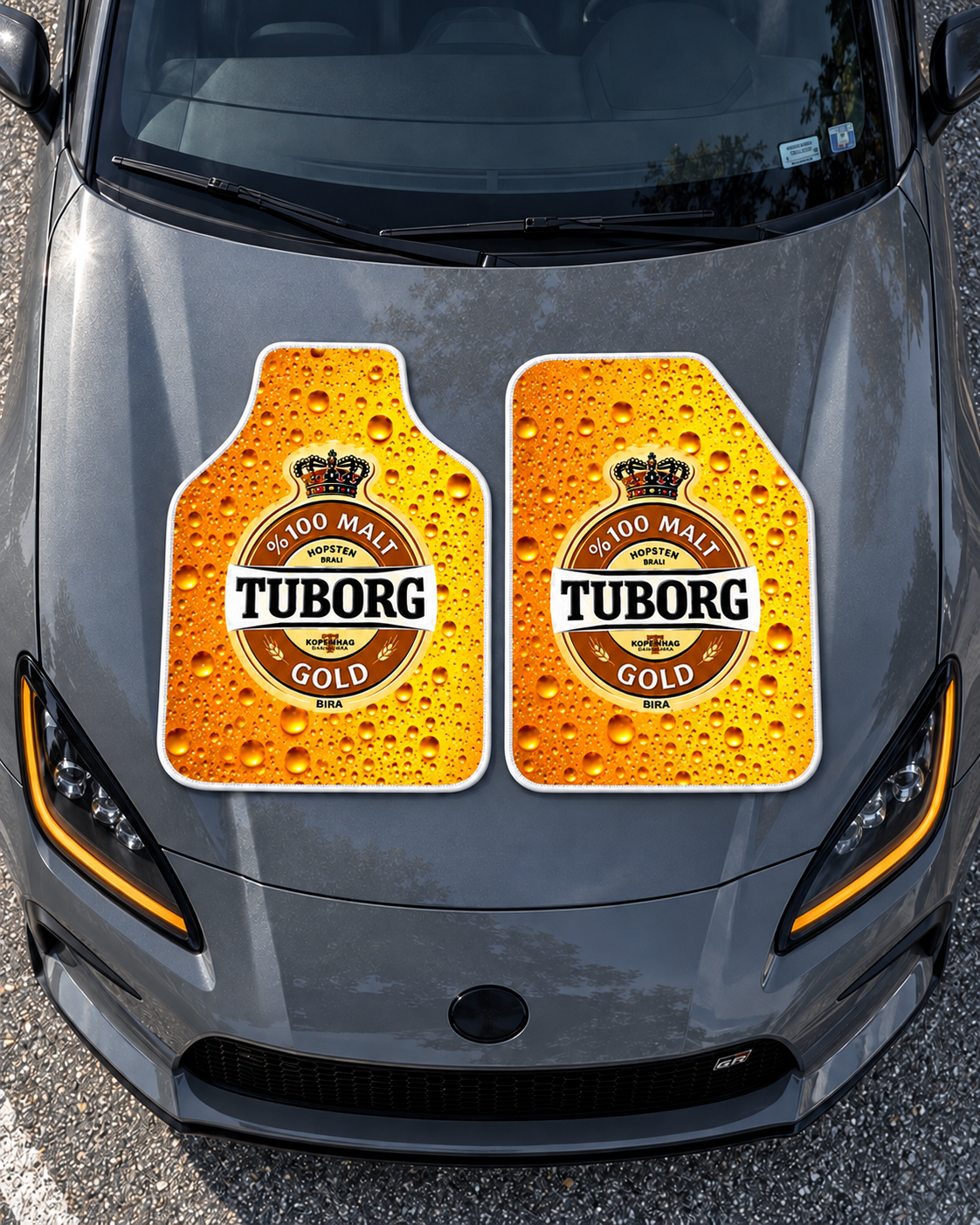 Tuborg Altın Köpük — tepeden gri GR86 kaputu — son kalıp, beyaz overlok