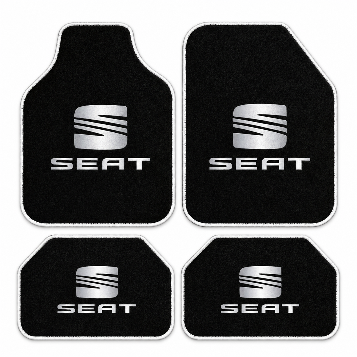 Seat Gece Amblemi — 4 parça takım vitrini — son kalıp, beyaz overlok