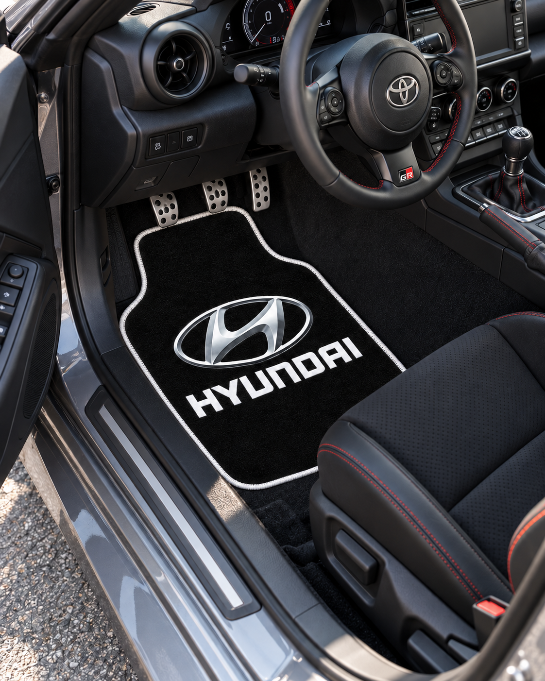 Hyundai Gece Amblemi — sol sürücü kapısından araç içi — son kalıp, beyaz overlok