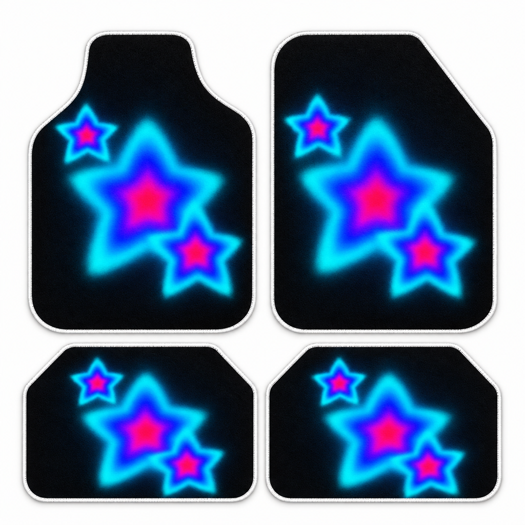 Mavi Yıldız Halesi — 4 parça takım vitrini — yeni kalıp, beyaz overlok