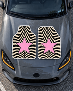 Zebra Pembe Yıldız — tepeden gri GR86 kaputu — son kalıp, beyaz overlok
