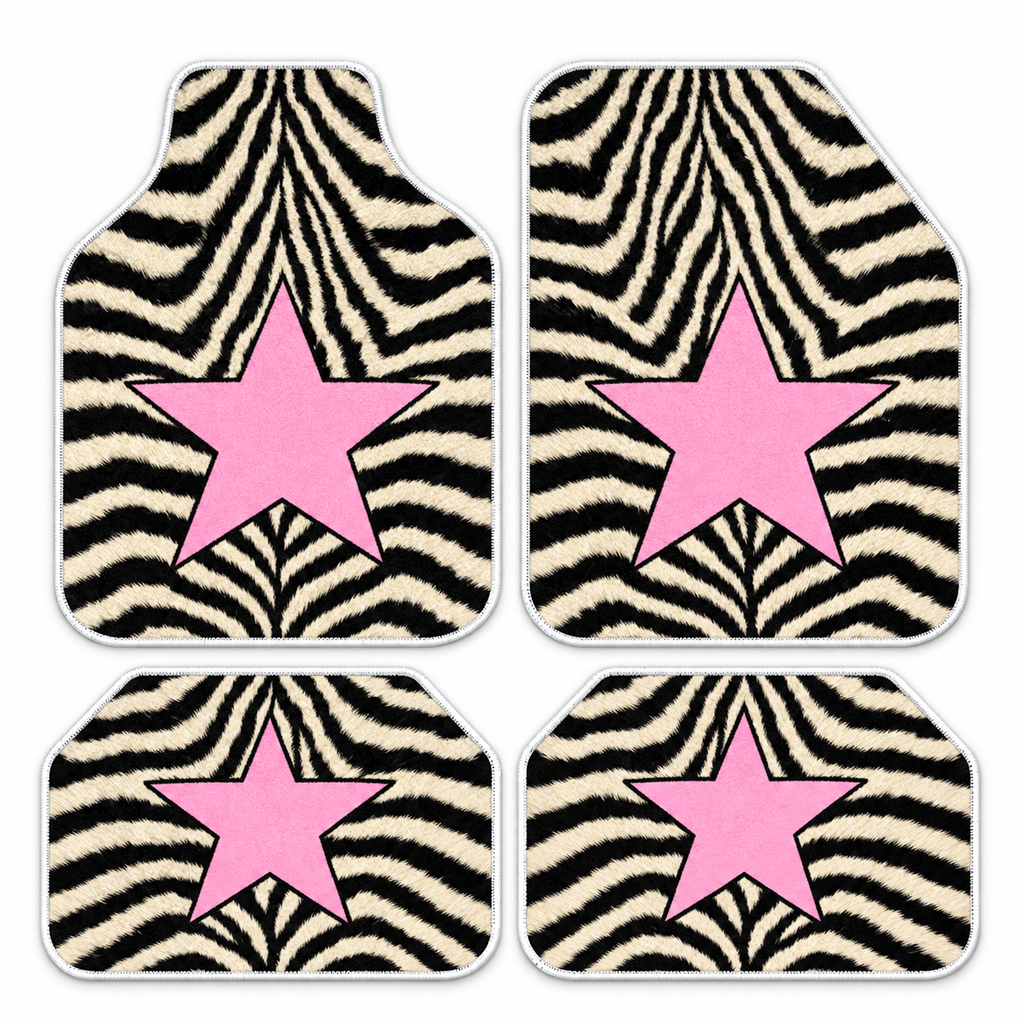 Zebra Pembe Yıldız — 4 parça takım vitrini — son kalıp, beyaz overlok