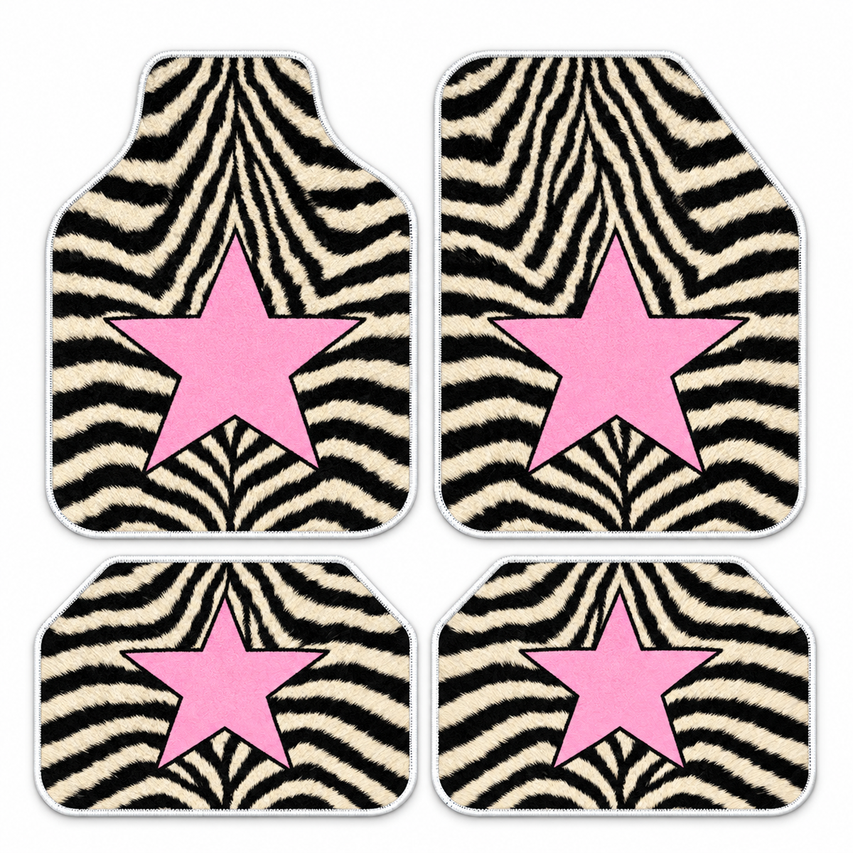 Zebra Pembe Yıldız — 4 parça takım vitrini — son kalıp, beyaz overlok